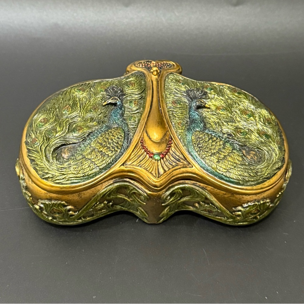 Vintage 2006 VERONESE Art Nouveau Double Peacock Trinket Jewelry Box